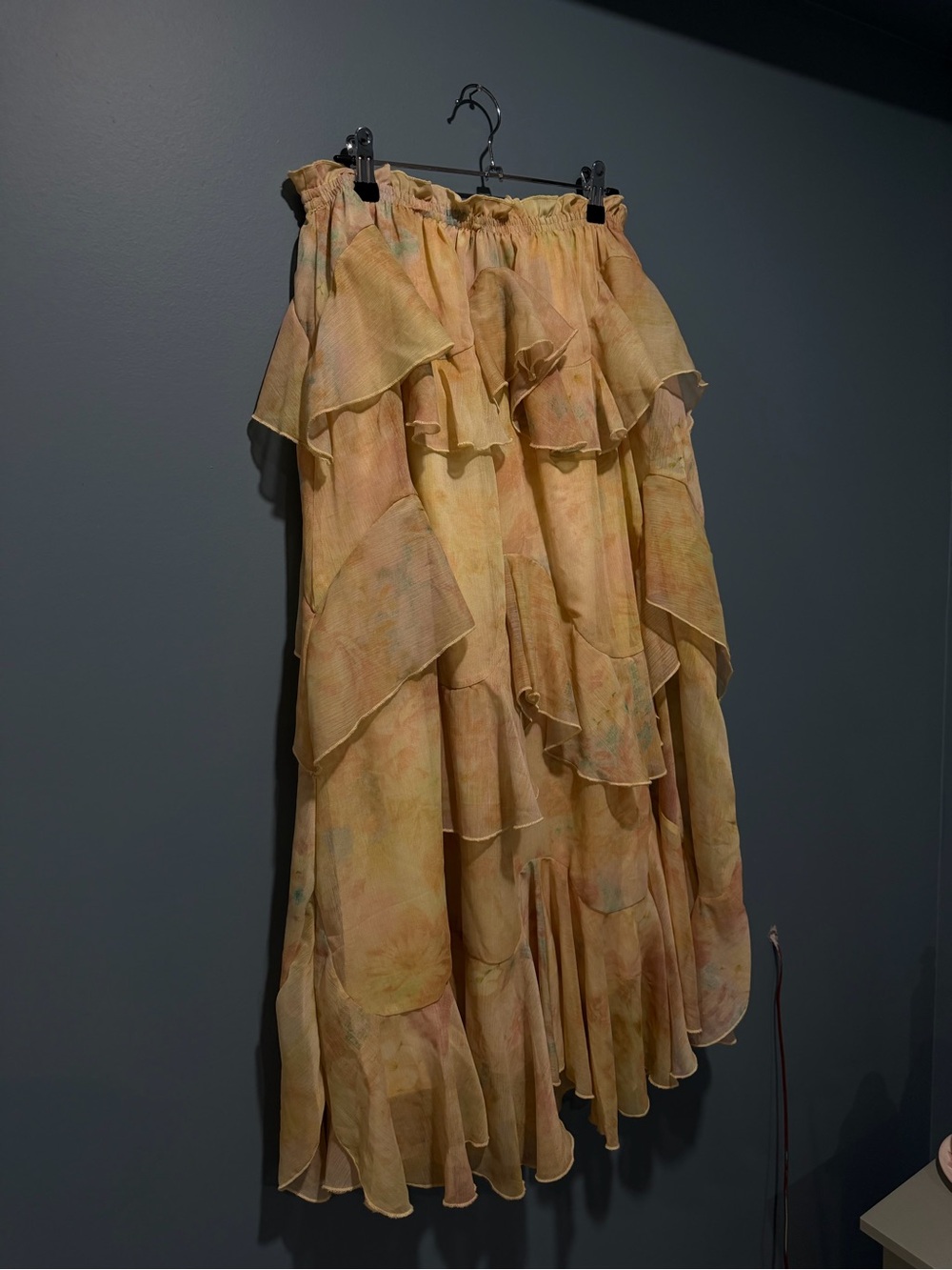 Viral Zara Floral Tiered High-Low Ruffle Skirt in Pale Yellow